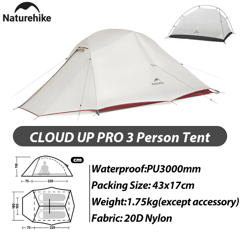 Naturehike Cloud Up Pro Tent 1 2 Person 20D Ultralight Portable Waterproof Camping Tent Outdoor Hiking Travel Backpacking Tent