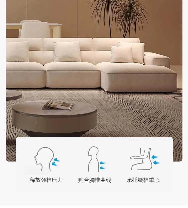 Large flat floor straight corner combination sofa Modern simple large apartment villa living room hotel matte fabric sofa