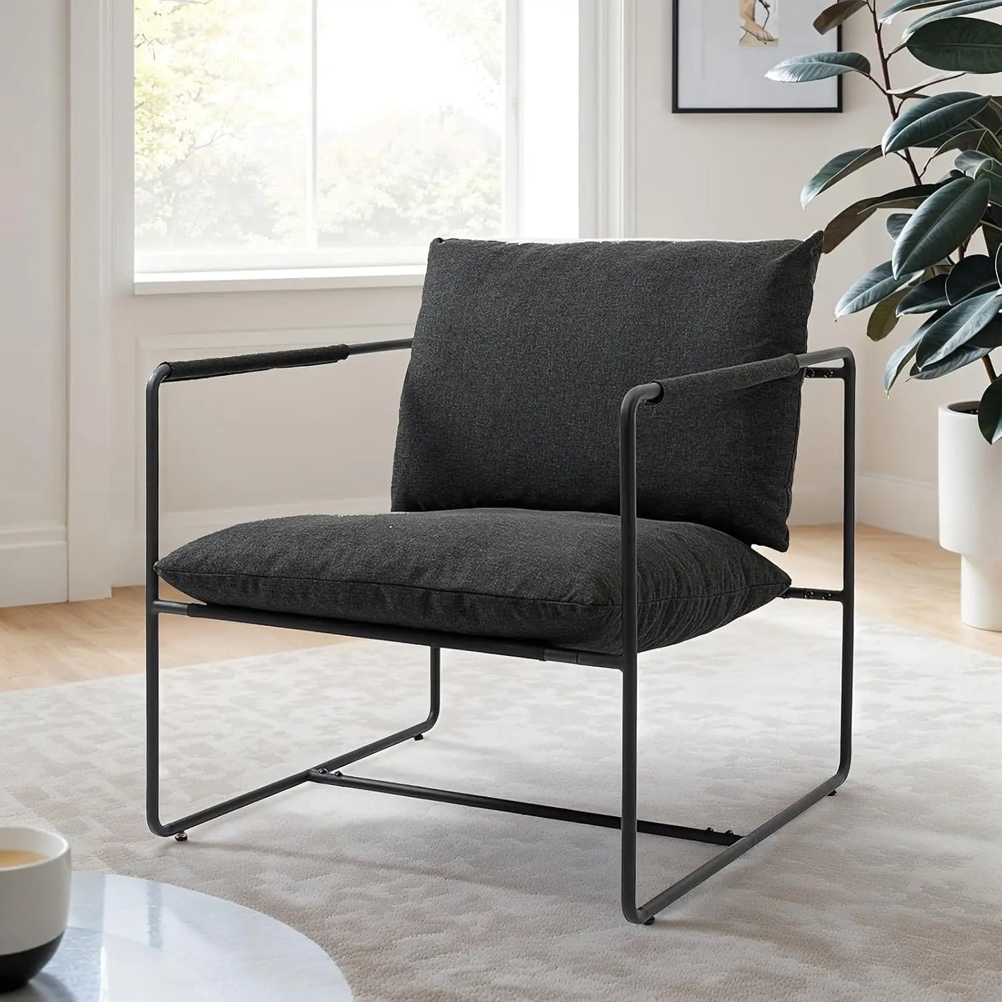 Modern Mid-Century Accent Chair, Metal Frame Armchair with Upholstered Foam Cushion for Living Room, Bedroom, Office