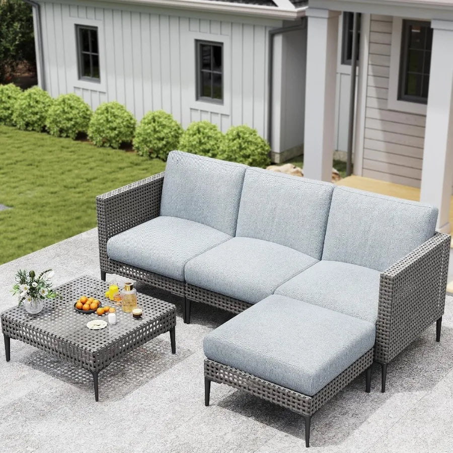 5 Pieces Outdoor Patio Conversation Set Rattan LShaped Corner Sofa Comfortable Thickening Cushions for Garden Balcony Weatherpr