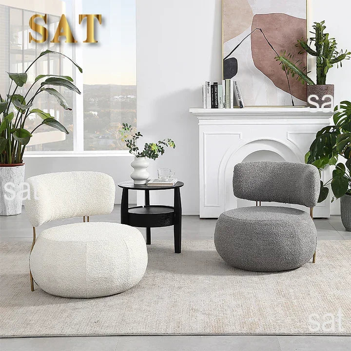 z Luxury Nordic Lounge Chair Stainless Steel Single Chair Soft Fur Boucle Accent Chair for Home Hotel