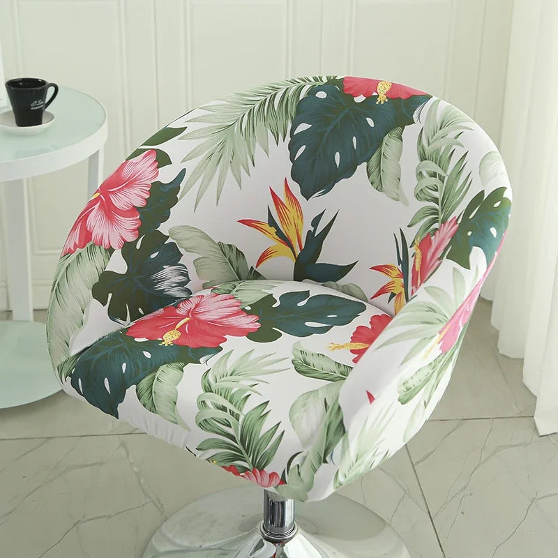 Elastic Bar Low Back Chair Cover Semi-Circular Print Elastic Living Room Bedroom Restaurant Hotel Dining Dustproof Chair Cover