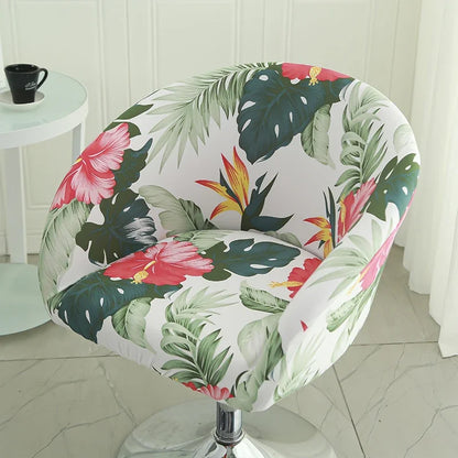 Elastic Bar Low Back Chair Cover Semi-Circular Print Elastic Living Room Bedroom Restaurant Hotel Dining Dustproof Chair Cover