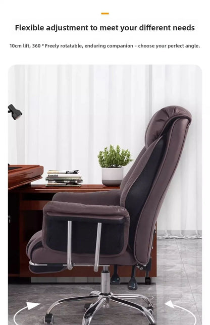 Ergonomic Reclining Office Chair with Footrest PU Leather Executive Swivel Computer Desk Chair Aluminum Base for Home Office