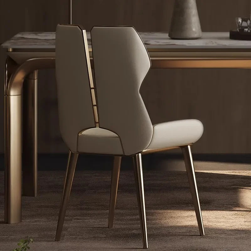 Light Luxury Stainless Steel Dining Chairs Relaxing Home Modern Simple Kitchen Relax Chairs Backrest Leather Aesthetic Furniture