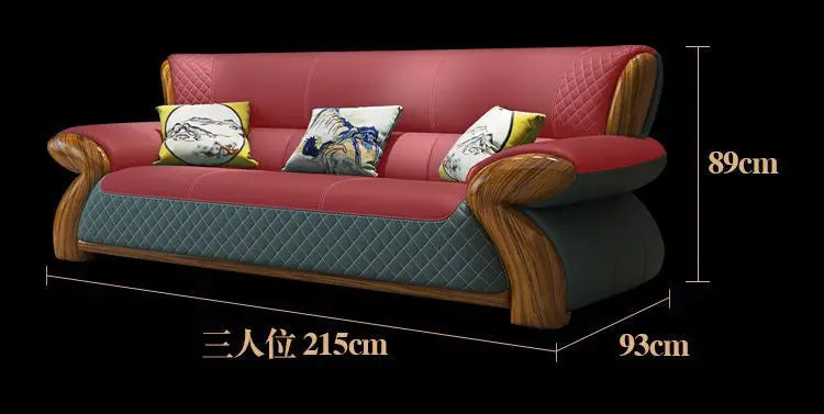 New leather sofa modern simple light luxury ebony solid wood new Chinese small apartment living room popular furniture