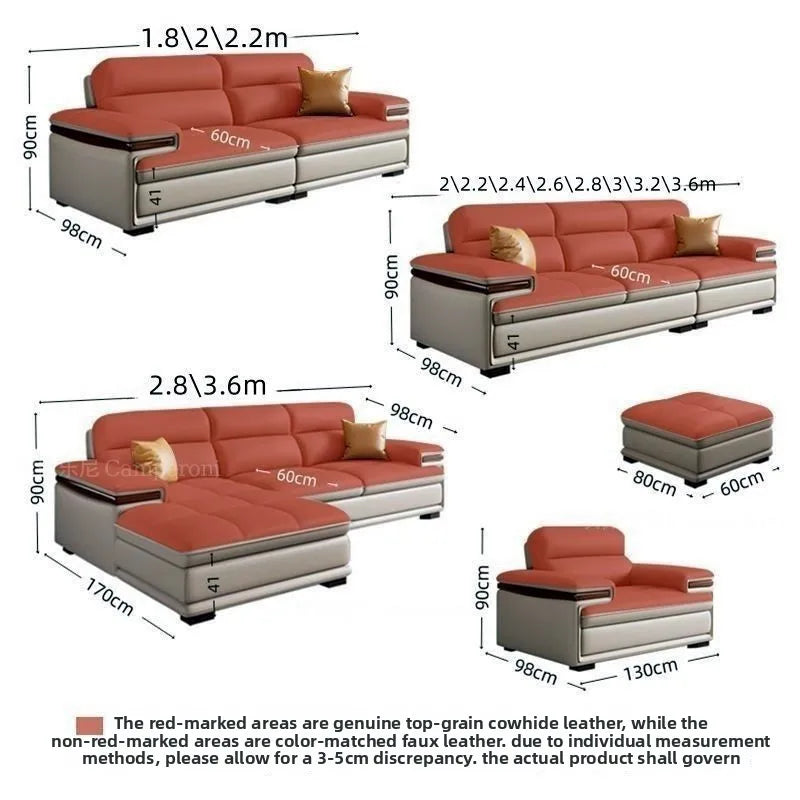 Leather sofa modern large living room straight row minimalist small apartment combination