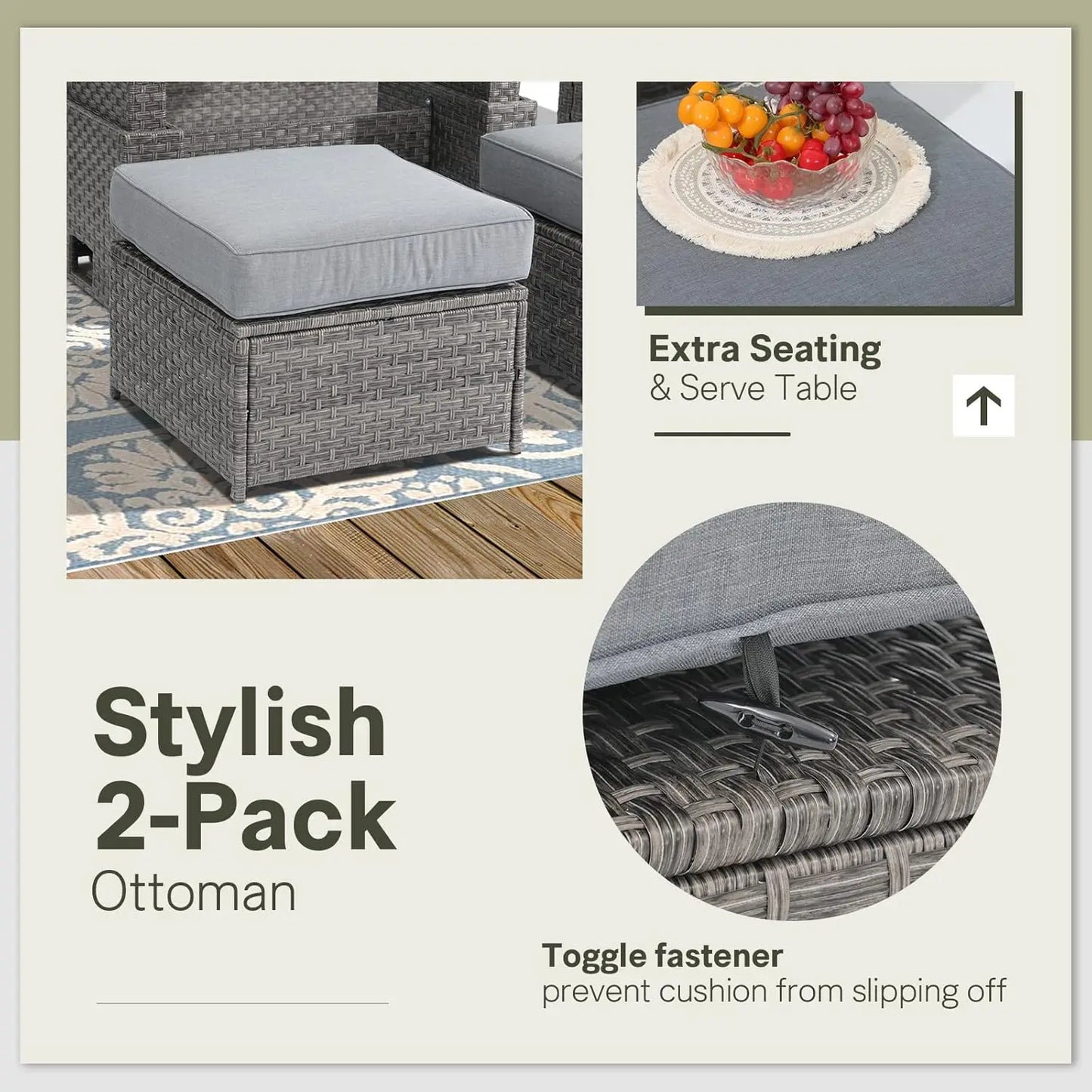 6pcs Grey PE Rattan Outdoor Sectional Sofa Set Lift Table Dining Ottoman Weatherproof Garden Backyard Poolside Customized