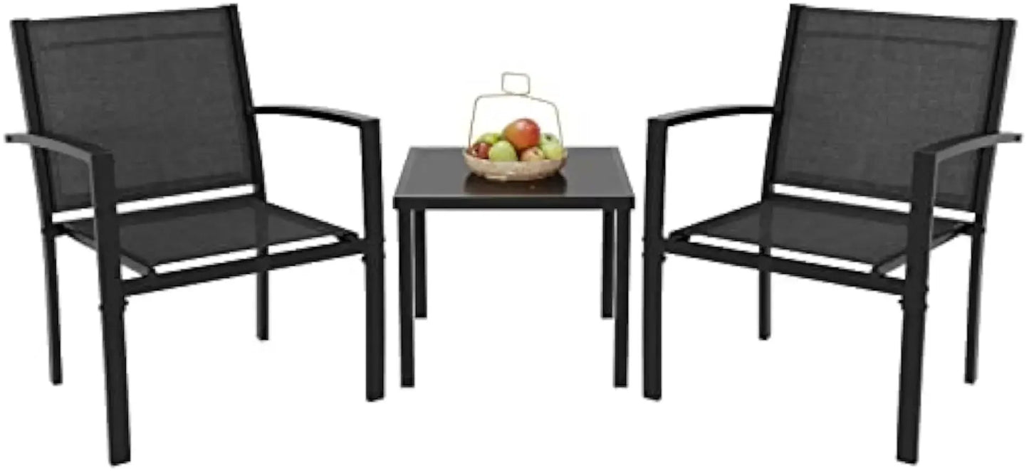 A Patio Furniture Set Outdoor Conversation Textilene Fabric Chairs for Lawn, Garden, Balcony, Poolside with A Glass Coffee Table