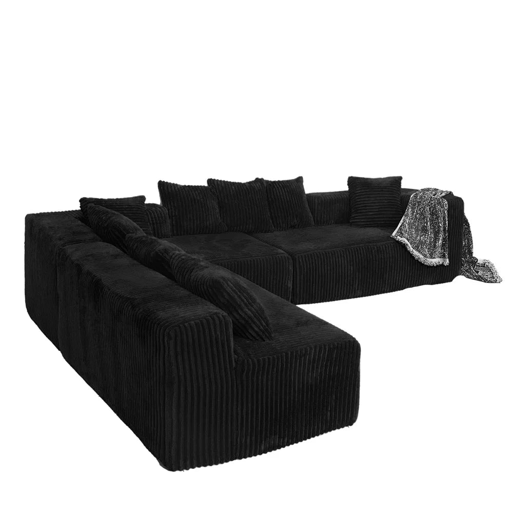 Customizable U-Shaped Sectional Sofa,130-inch 4-Seater Chaise Lounge with Striped Corduroy Fabric  Customizable Living Room or B