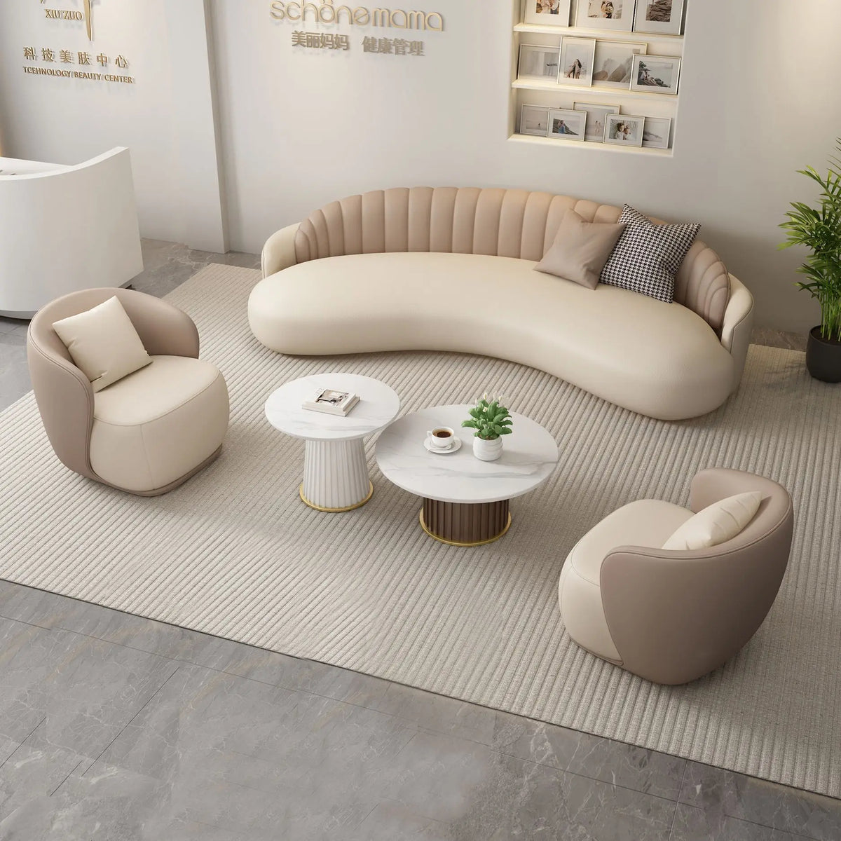 Light luxury comfortable clothing store, beauty salon rest area, lobby reception office, arc negotiation sofa