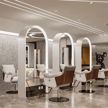 Modern LED Light Barbershop Salon Mirror Station Single Side Wood Luxury Salon Beauty Mirror Station