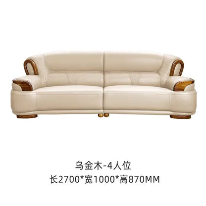 Ebony leather living room sofa combination modern simple light luxury new Chinese style solid wood first layer cowhide furniture