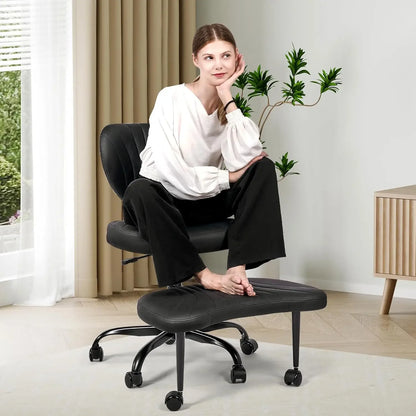 Cross Legged Office Chair, Ergonomic Criss Cross Chair with Wheels, 360° Swivel Height-Adjustable Meditation Chair for Yoga & AD