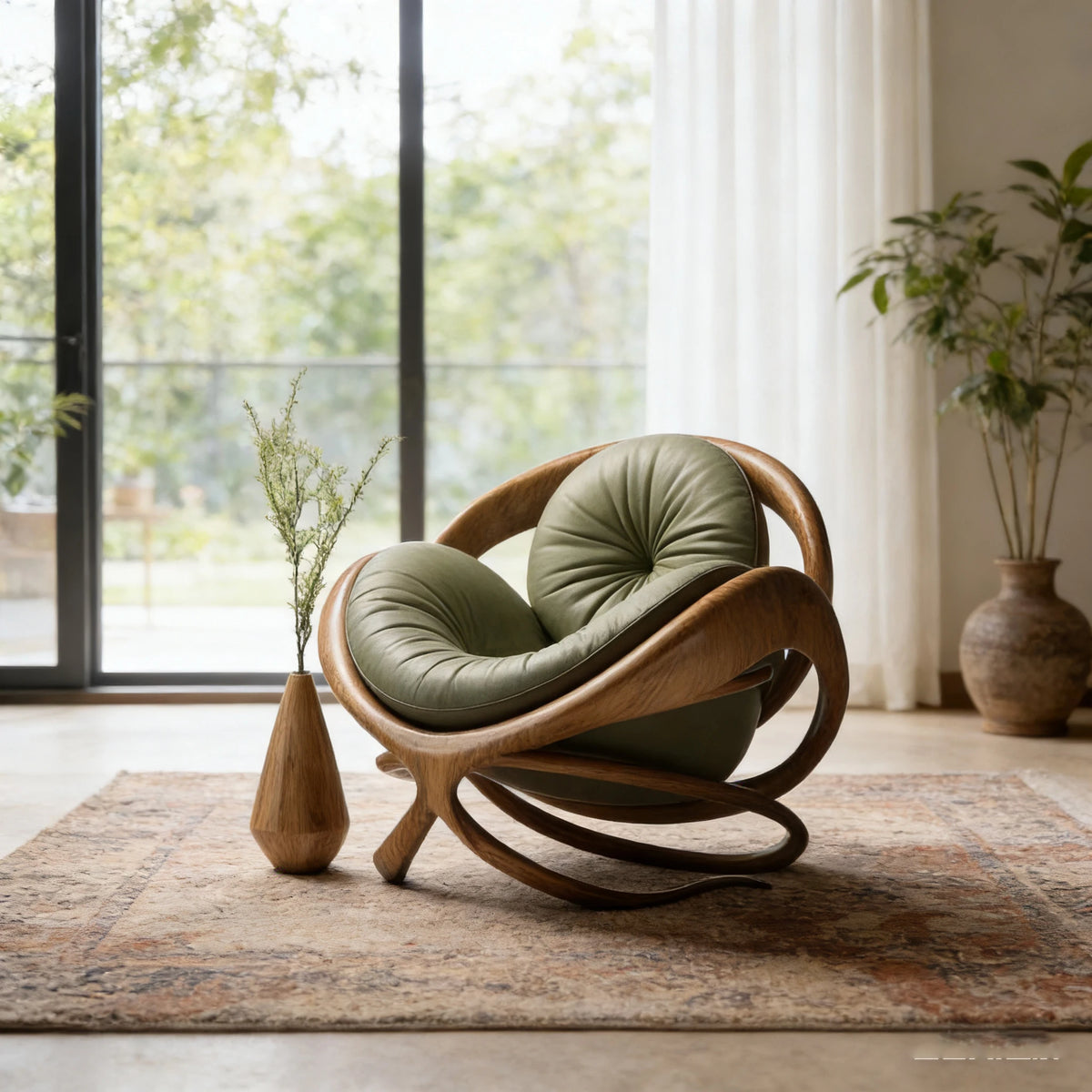 klModern Design Solid Wood Circular Leisure Chair Leather Cushion Cross Base Customizable Fabric Color Living Room Single Chair！