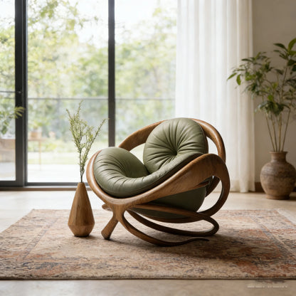 klModern Design Solid Wood Circular Leisure Chair Leather Cushion Cross Base Customizable Fabric Color Living Room Single Chair！
