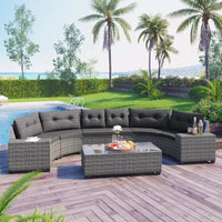 8-Piece Outdoor Wicker Patio Furniture Set with Rectangular Glass Coffee Table for Backyard Conversation