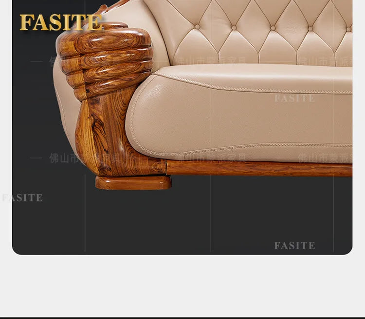 European leather sofa corner combination home high-end luxury living room new Chinese first layer cowhide solid wood