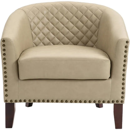 Modern Faux Leather Club Chair with Rounded Arms for Comfortable Living Room and Bedroom Use