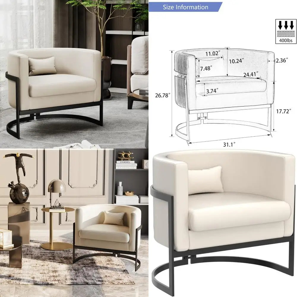 upholstered modern living room chair barrel accent chairs, faux leather armchair mid century lounge chair anti scratch sofa tub