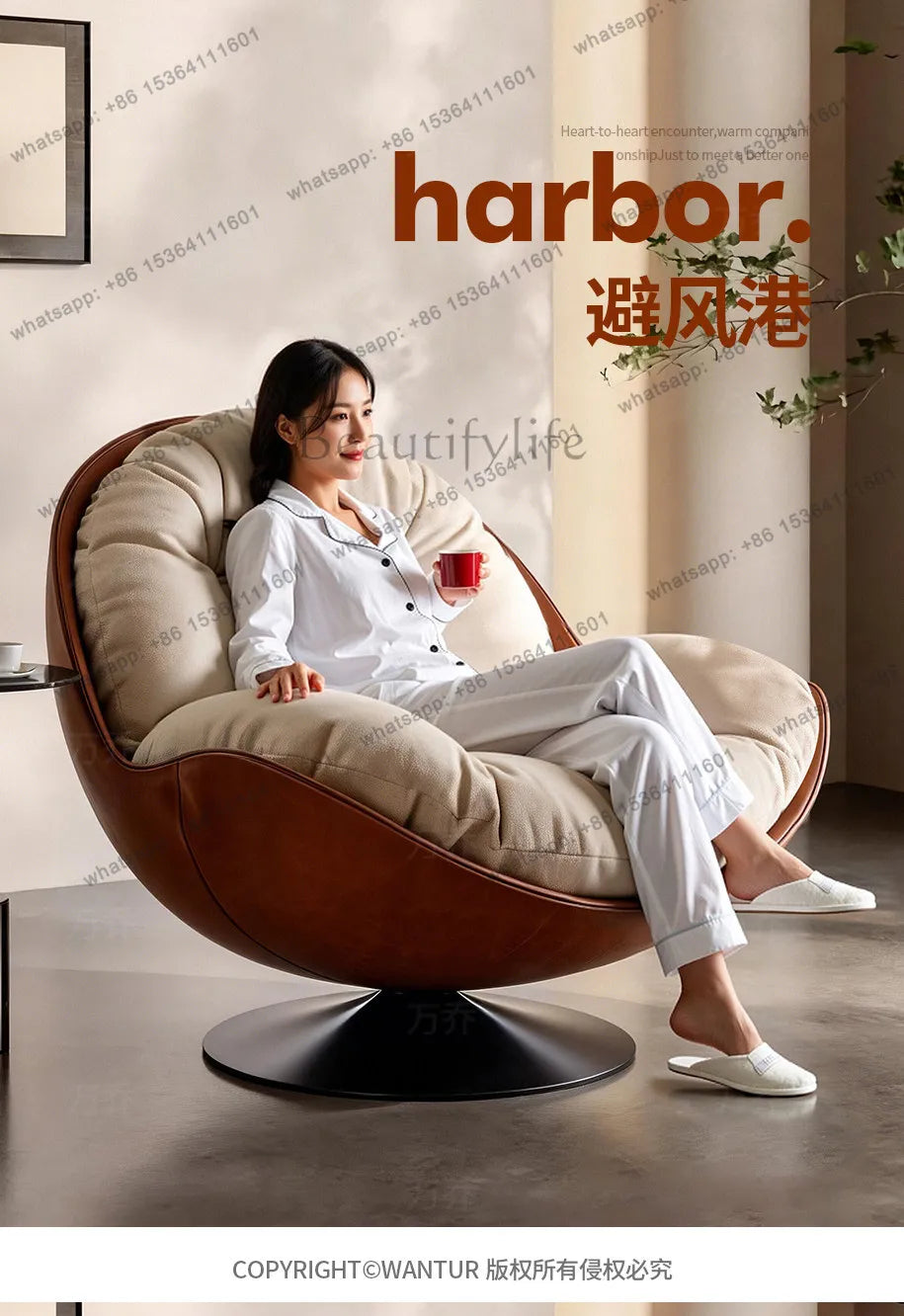 yj9 Light luxury modern leisure swivel chair, Nordic recliner advanced lazy