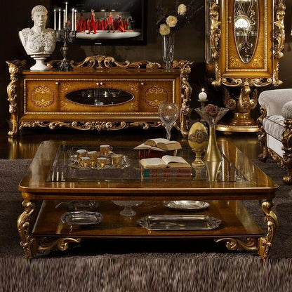 European solid wood coffee table French living room villa luxury carved retro coffee table