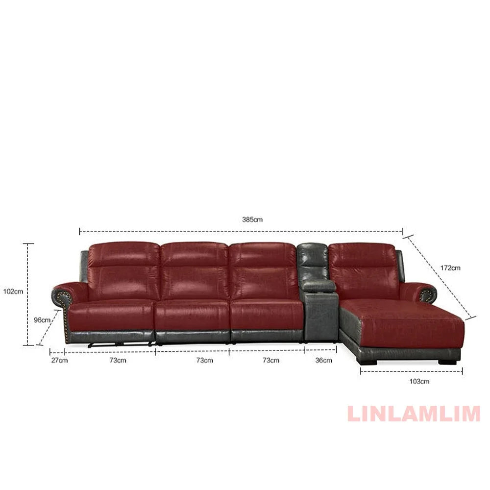 MINGDIBAO Luxury Genuine Leather Power Recliner Sofa Set, L Shape Electric Reclining Couch with Nailhead Trim, Home Theater Seat