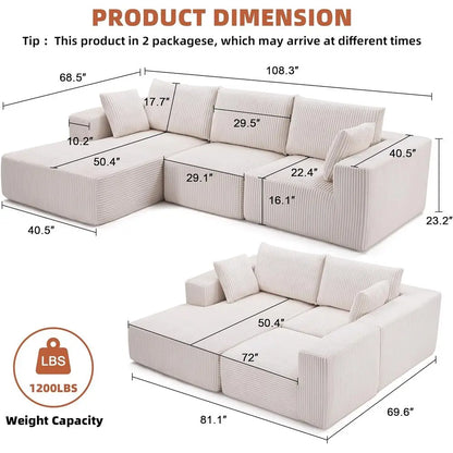 Modular Sectional Sofa, Cloud Couch with Deep Seat, Modern L-Shape Sofa with Chaise, Upholstered Couches for Living Room Bedroom