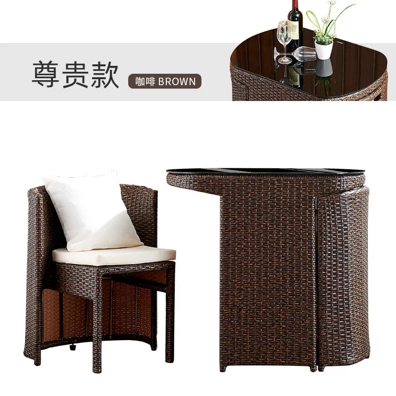 Balcony Small Table and Chair Rattan Chair Three-Piece Set Outdoor Tea Table Combination Terrace Courtyard Table and Chair