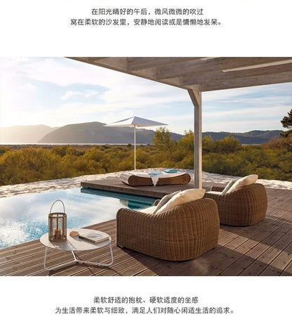 Outdoor rattan sofa waterproof sunscreen patio balcony garden rattan chair outdoor open-air leisure rattan sofa
