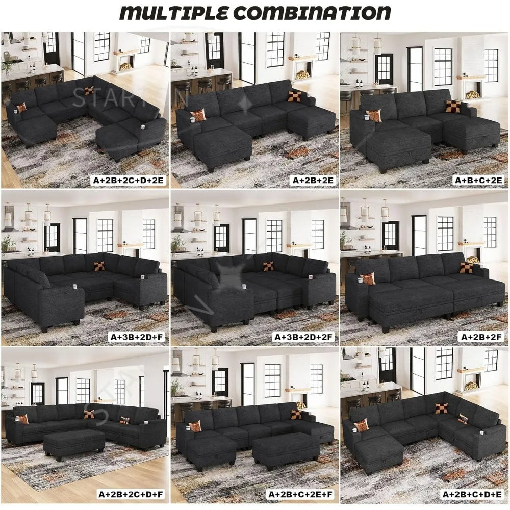 Sofa Convertible L Shaped Corner Couches for Living Room with Storage Armrest with Cup Holder Dark G