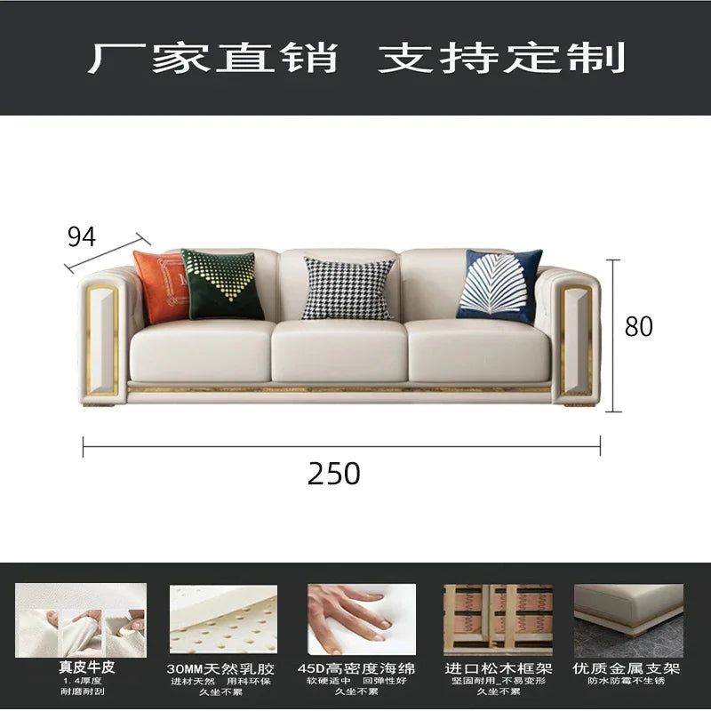 A2-7   new light luxury leather sofa living room combination size modern simple first-layer cowhide sofa