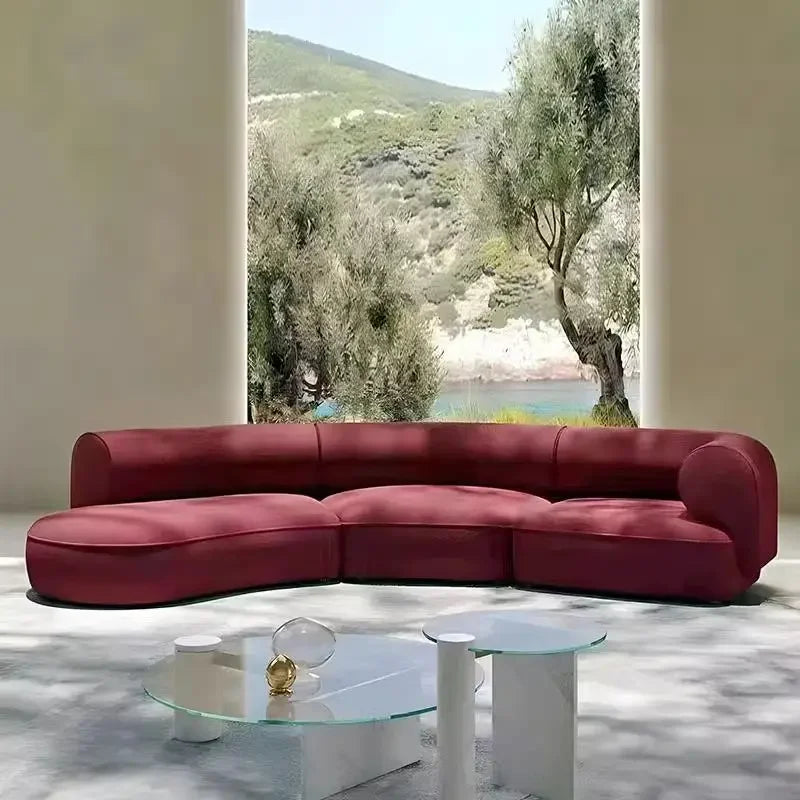 Light luxury Nordic fabric sofa living room very simple size apartment Nordic furniture designer red curved sofa