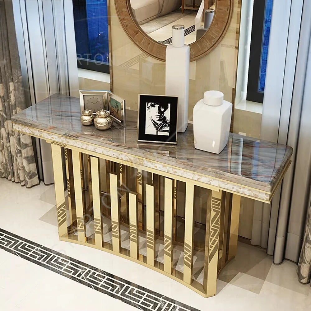 Home Furniture Living Room Luxury Metal Hallway Table Modern Marble Console Table with Mirror CT018