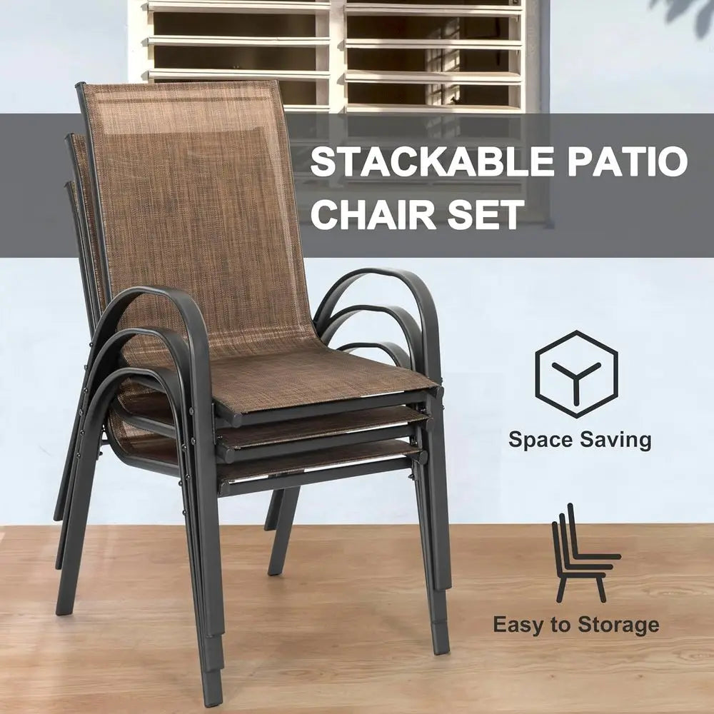 4 Patio Dining Chairs Outdoor Stackable Chairs with High Back All Weather Textilene Seats Metal Frame Breathable Garden Chairs f