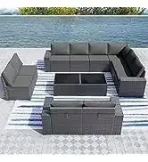 YND6-WQQkulavik 6PCs outdoor furniture set PE Wicker rattan sectional sofa patio conversation sets. navy blue