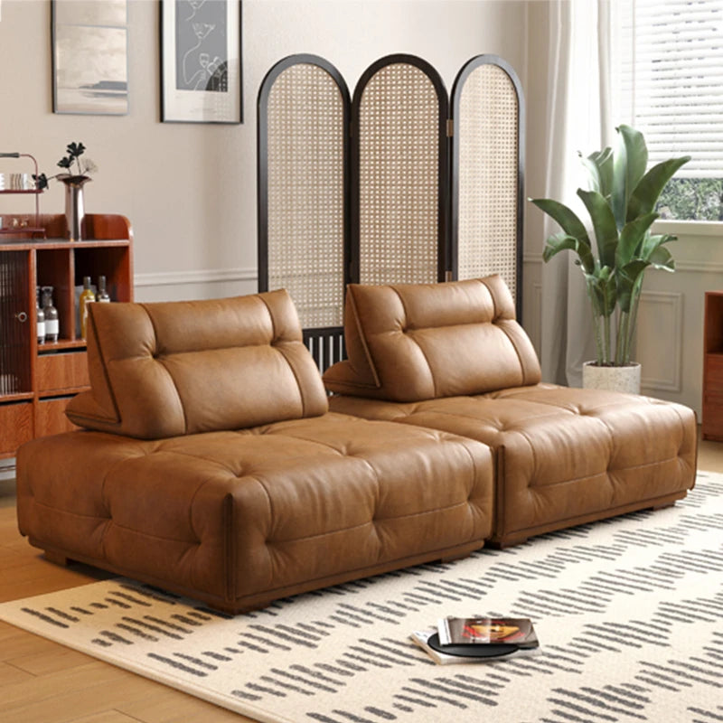 European Living Room Couch, Brown Modular Design, Villa Corner Sectional Style, Double Lounge Leather Canape Salon Furniture