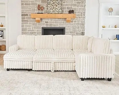 Corduroy Sleeper Sofa Bed with Storage Chaise Modular Sectional Sofa Couch with Pull Out Bed L Shaped Sectional Couches