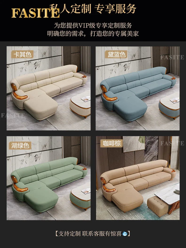Modern new Chinese ebony leather sofa high-end villa solid wood first layer cowhide European living room luxury furniture