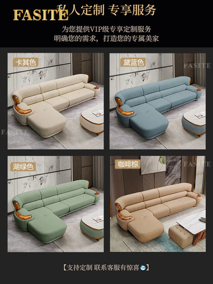Modern new Chinese ebony leather sofa high-end villa solid wood first layer cowhide European living room luxury furniture