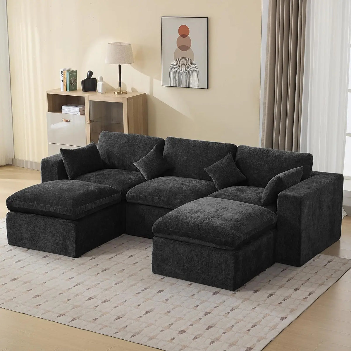 115'' Cloud Boneless Sectional Couch, Modular Sectional Sofa Deep Seat with 2 Ottomans, Oversized Upholstered Convertible Comfy