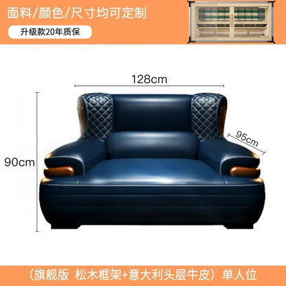 The first layer leather sofa high-grade villa solid wood high-end living room modern simple apartment blue Nordic style custom