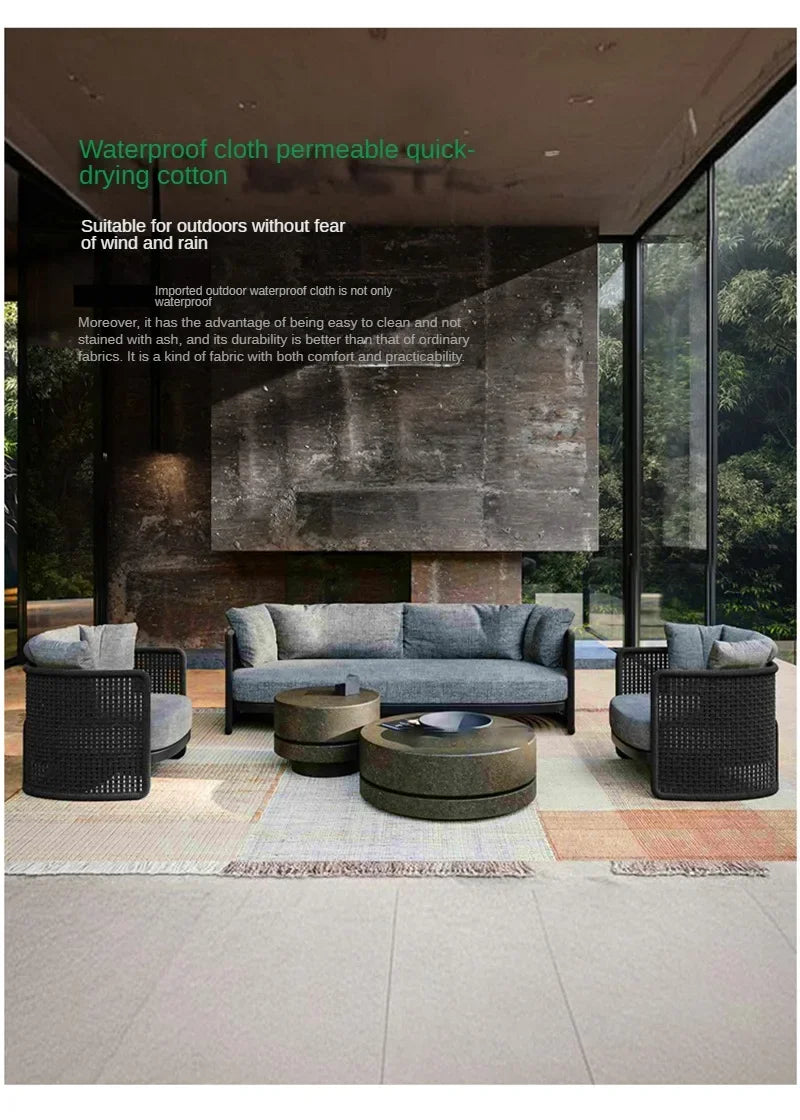 Retro Rattan Outdoor Sofas Luxury Garden Furniture Leisure Home Balcony Patio Set Rainproof and Sunproof Nordic Rope Sofa Chair