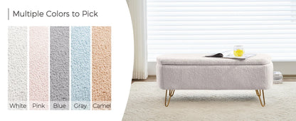 40" Boucle Sherpa Upholstered Ottoman Bench with Gold Legs - Storage for Bedroom End, Entryway, Living Room