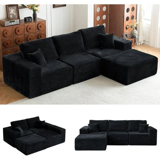 Modular Sectional Sofa Cloud Sectional Couch, 107" Comfy Fluffy L Shaped Dark Black Couches for Living Room