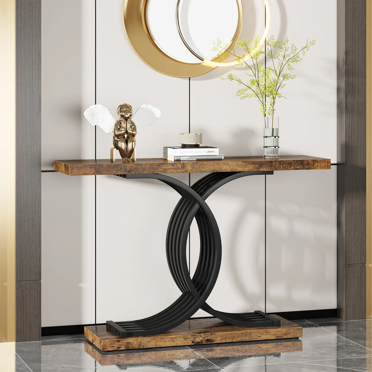 Tribesigns Gold Entryway Table, Modern 39-Inch Console Faux Marble Narrow Wood Sofa with Geometric Metal Legs