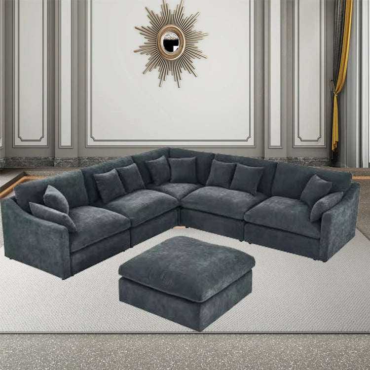 Modern Chinese Style Modular Sofa Set Wood Furniture for Living Room and Hotel Stylish House Furniture Black Corner Could Sofa