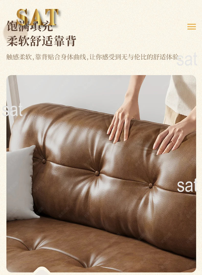 Minimalist Brown Sleep Sofa Faux Leather Designer Loveseat Lazy Sofa Couch Cloud Divano Da Soggiorno Living Room Furniture