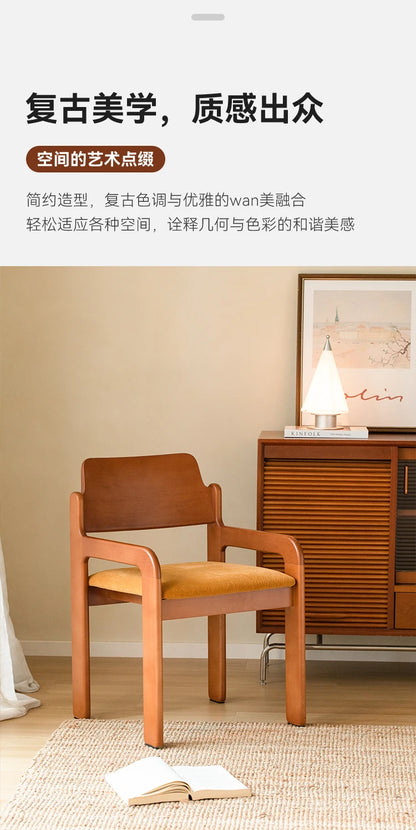 French retro solid wood dining chair home simple designer chair bedroom fabric medieval backrest single chair