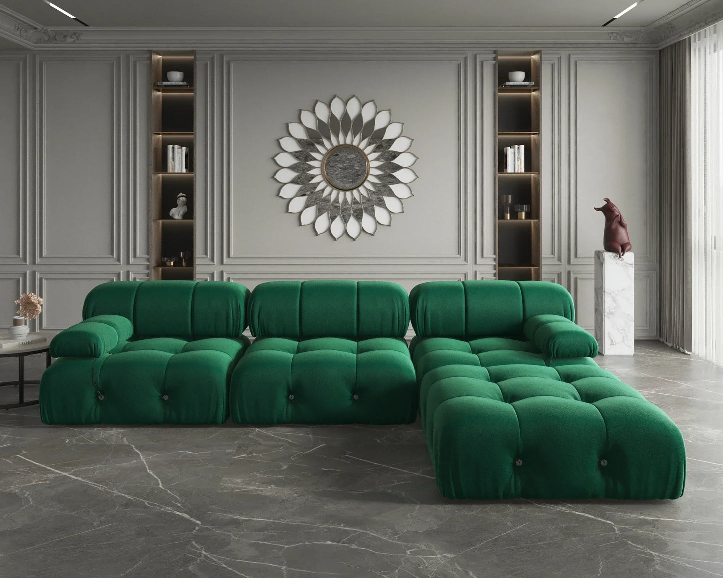 A For ATUNUS Popular Design Corner Modular Sectional Sofa Artistic High Fashion Velvet Fabric U Shape Couch For Hotel